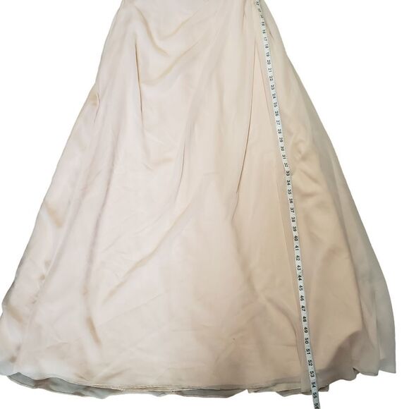 Jordan Peach Blush Pleated Strapless Chiffon Gown Sz 12 - Picture 14 of 16